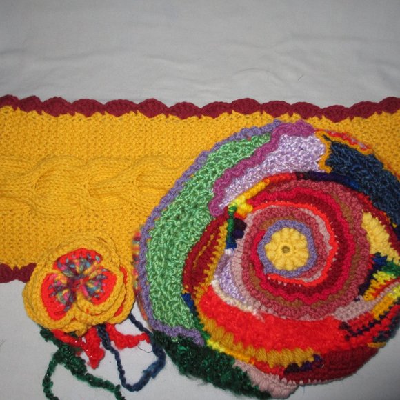 HAT Crochet NEW 2 PC SET Handmade Hat Size 20"-22" M SCARF Cap WOMEN`S beret - Picture 2 of 12